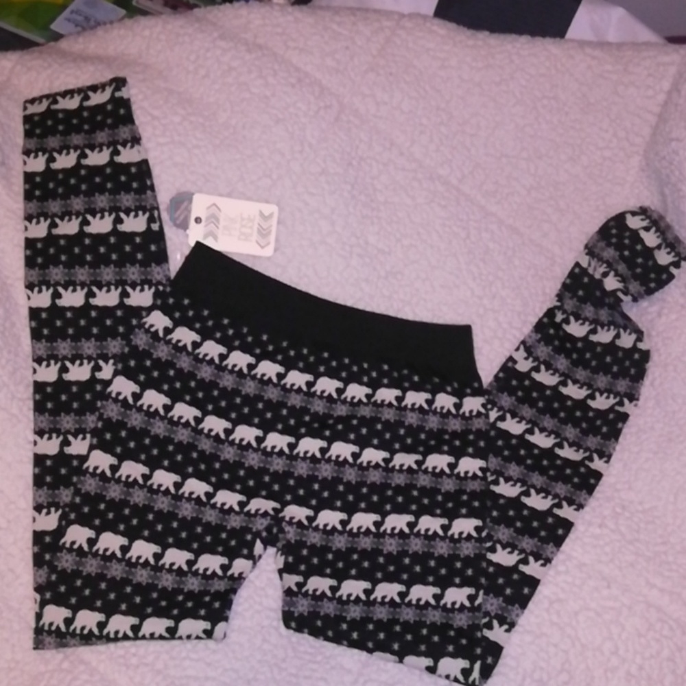 Pink Rose polar bear fair isle fleece leggings